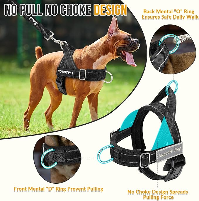 SlowTon No Pull Dog Harness - Heavy Duty Dog Harness and Leash Set for Medium Large Dogs, Reflective Tactical Harness with Soft Padded and Front Clip for Easy Walk and Training (B, XL)