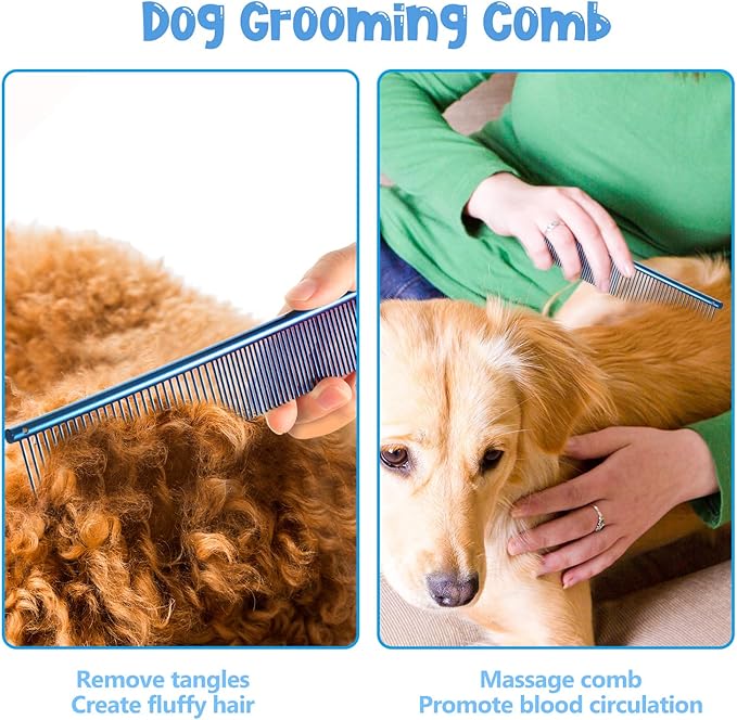 3 Pcs Stainless Steel Combs for Matted Hair - Grooming Clippers with Guide Combs for Removing Tangles and Knots in Long Haired Dogs and Cats