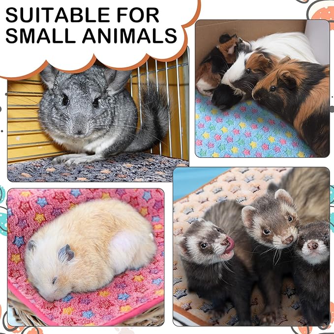 4 Pcs Waterproof Guinea Pig Blankets Washable Small Animal Fleece Bedding Absorbent Guinea Pig Cage Liners Reusable Pet Pee Pad Sleep Mat Pad Cover for Hamster Ferret (Star Pattern)