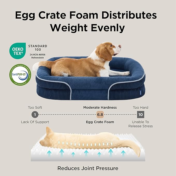 Bedsure XL Orthopedic Dog Beds Large Sized Dog - 360° Oval Bolster Large Dogs Bed for Senior Dogs with Waterproof Washable Cover, Extra Large Pet Sofa Couch with Ultra-Soft Fleece, Navy Blue, 42"