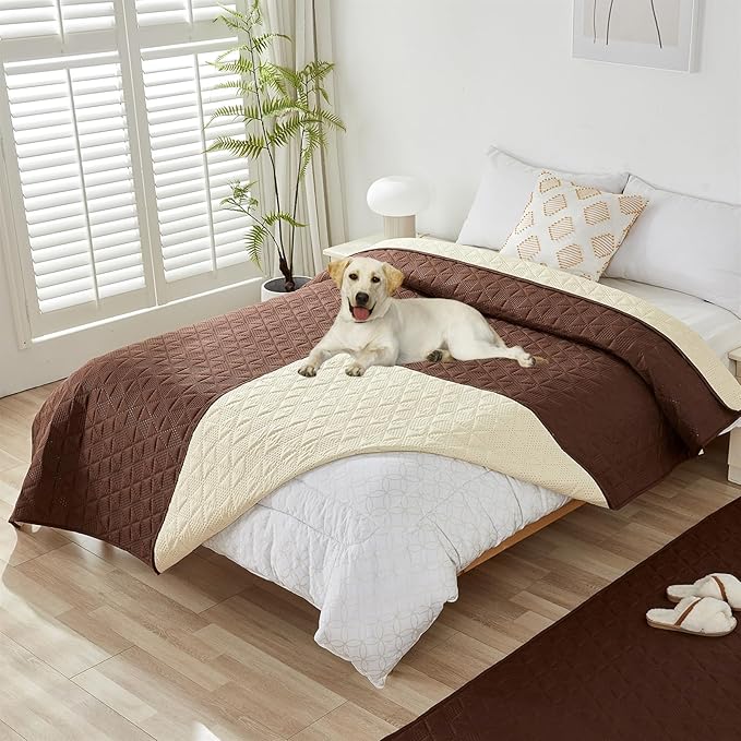 GIBZ Water Resistant Dog Bed Blanket Cover Large Anti Slip Pet Furniture Protector Washable Cat Quilted Mat for Couch, Coffee, 210x210cm