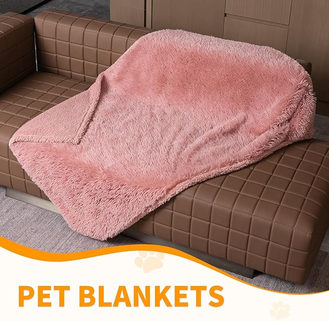Pink Calming Dog Blanket 57x40in Waterproof Pet Blankets Fluffy Long Faux Fur Cat Throw Blankets for Couch Furniture Protector Love Bed Cover Washable(Pink,M)