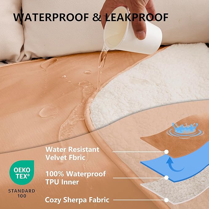 Waterproof Blanket for Bed, Leak Proof Dog Couch Sherpa Throw Blankets Queen Size, Reversible Pet Sofa Furniture Protector Machine Washable-86 x90,Orange