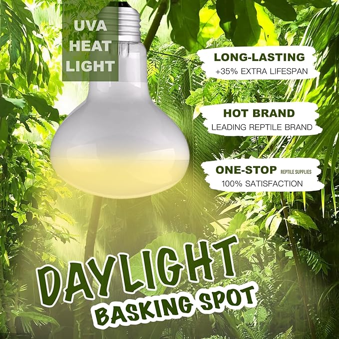 Reptile Heat Bulb Lamp, 2-Pack 100W Daylight Basking Spot, Bearded Dragon/Turtle/Lzard/Gecko Light Bulb, UVA Heat Lamp, Basking Light for Reptiles