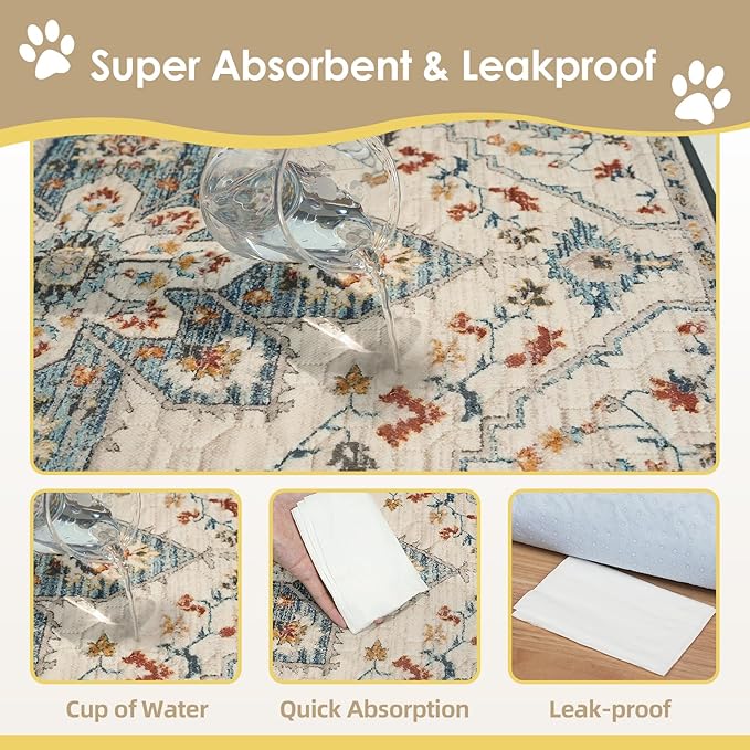 Washable Pee Pad for Dogs 2 Pack, 36" x 36" Reusable Puppy Pads Waterproof Dog Rugs, Super Absorbent, Leakproof, Dog Crate Pad, Playpen Mat, Whelping Pads, White Medallion