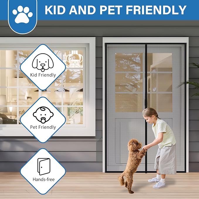 Upgraded PET Mesh Magnetic Screen Door Stronger Than Fiberglass and Polyester,Hands Free,Keep Bugs Out,Pet & Kid Friendly,Fit Door Size 36" X 82", Screen Size 38" X 84"