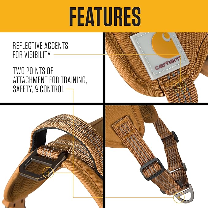 Carhartt Nylon Duck No Pull Dog Harness, Fully Adjustable Dog Harness with Quick Control Handle and Reflective Accents, Deep Wine, Small