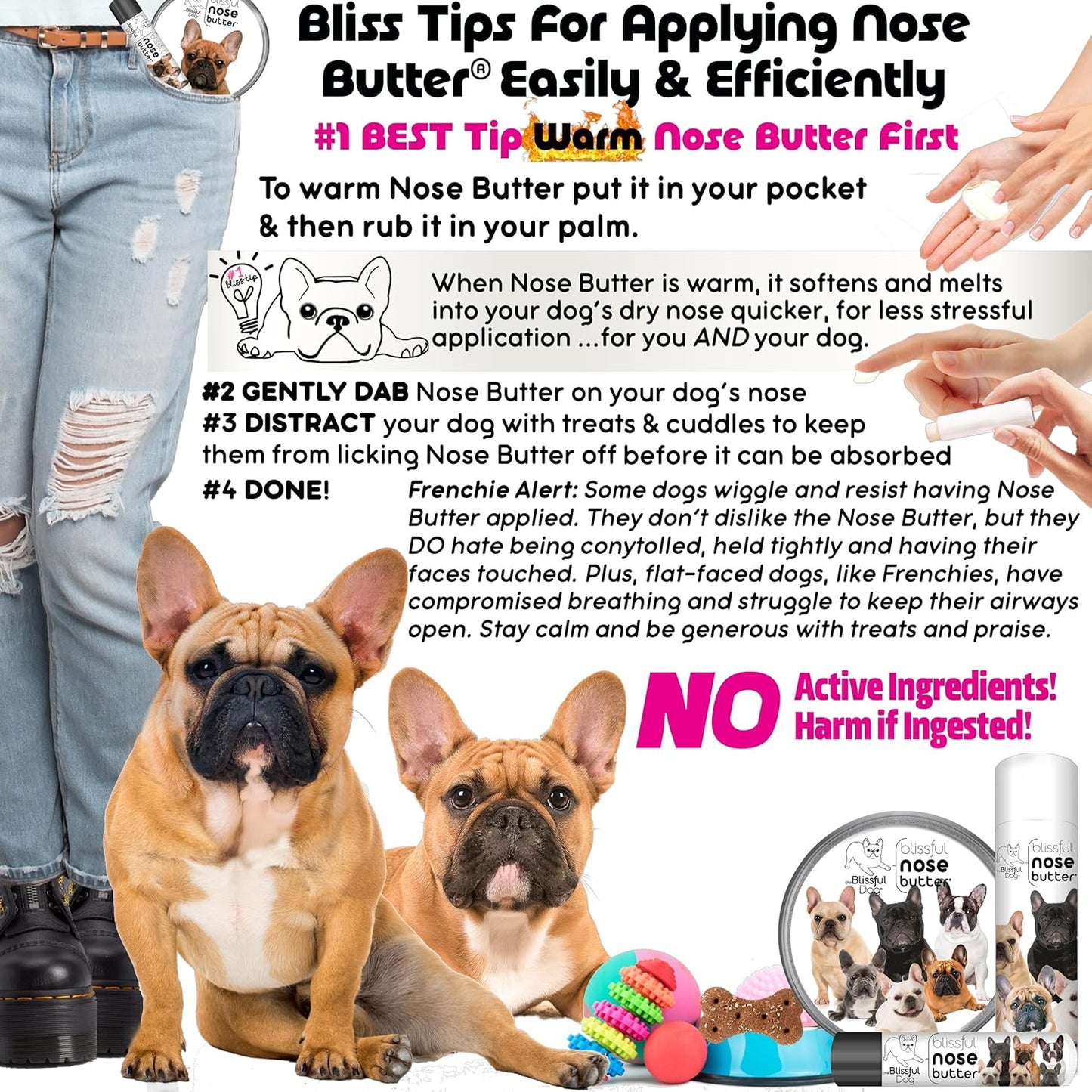 The Blissful Dog French Bulldog Pied Nose Butter for Dry, Cracked Skin, Lick-Safe Dog Nose Balm with Moisturizing Shea Butter, Almond, Olive, and Essential Oils, Pet Supplies, Uncented, 2 oz.