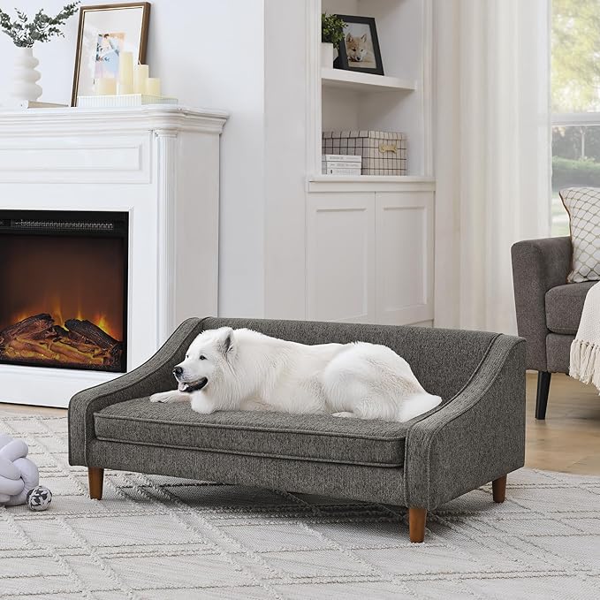Dog Sofa Couch for Medium to Large Dogs, Durable Pet Sofa with Washable Fabric, Elevated Mini Dog Bed with Wooden Legs for Medium and Large Dogs, Dark Grey