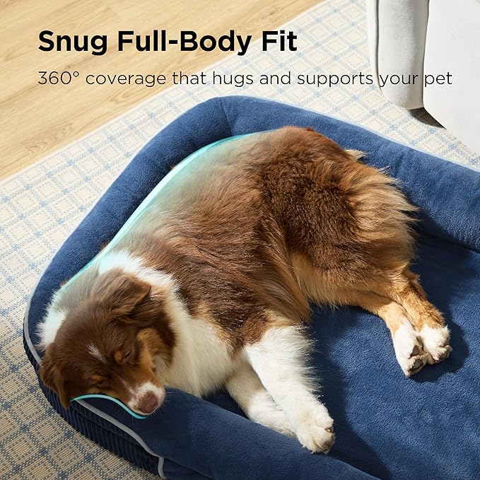 Bedsure XL Pro Orthopedic Dog Beds Large Sized Dog - 360° Oval Bolster Jumbo Dogs Bed for Senior Dogs with Waterproof Washable Cover, Extra Large Pet Sofa Couch with Ultra-Soft Fleece, Navy Blue, 45"
