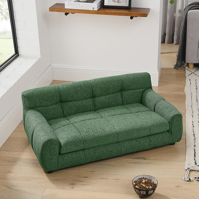 Soft and Comfortable Dog Couch Bed,Elevated Large Dog Sofa with Backrest and Armrestsmodern Rectangular pet Sofas,pet Furniture. Dry Cleanable Fabric Furniture for Medium and Large Dogs (Green)