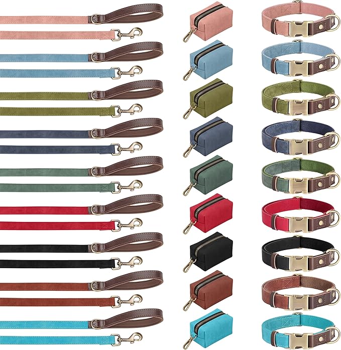 Didog Soft PU Leather Dog Collars for Medium Dogs,Classic Adjustable Dog Collars with Quick Release Metal Buckle,Easy Clean and Comfortable with Nylon Lining,Light Blue,M Neck 14-19"
