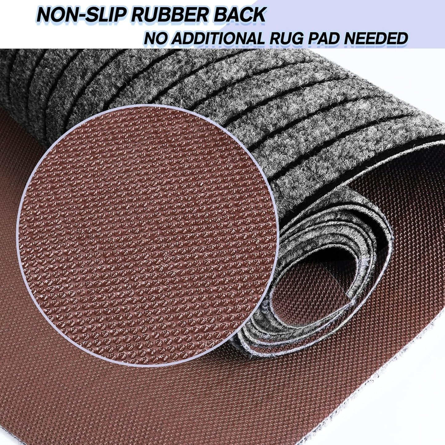Custom Size Backed Non-Slip Area Rugs Runner, Easy Clean, Waterproof Runner Rugs for Hallway Entryway, Kitchen, Laundry, 2FT x 68FT, Gray Stripe