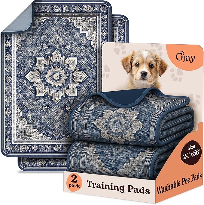 Super Absorbent Washable Pee Pads for Dogs (2-Pack) – Reusable Puppy Training Pads, 100% Waterproof & Leakproof Dog Pee Pads with Non-Slip Backing – Durable, Quick-Dry Pet Pads for Crates & Floors.