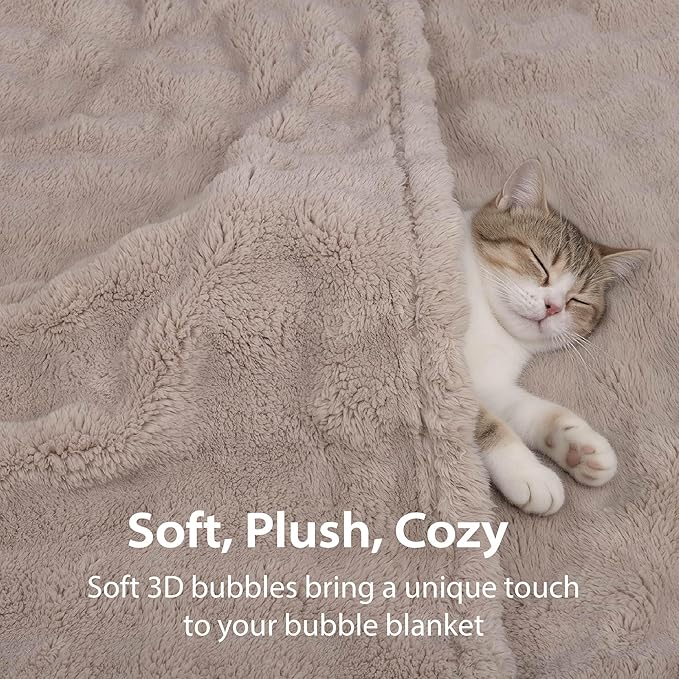 Dog Blankets Washable Pet Blanket - Fluffy Fuzzy Cat Puppy Blanket with Premium 300GSM 3D Fleece Bubble for Pet Kitten Doggy, Linen, 40x60IN