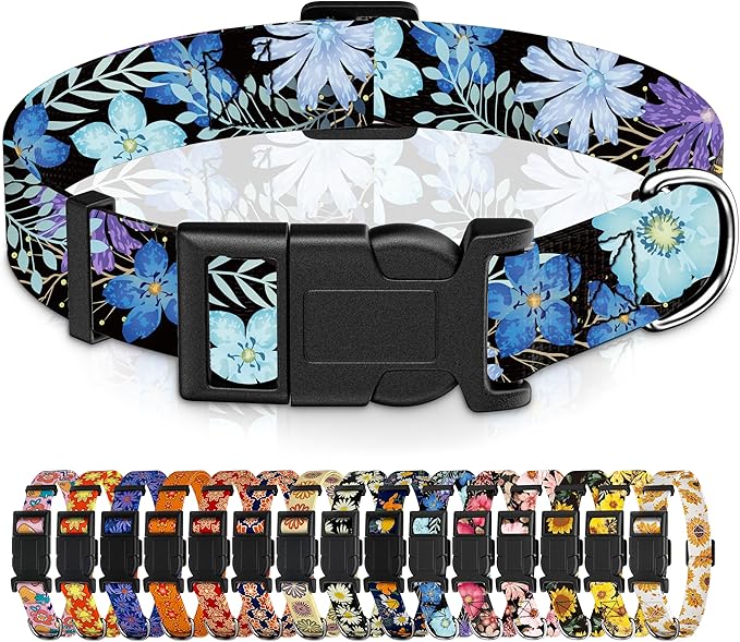 Dog Collar for Boys & Girls, Puppy Collar for Small to Large Dogs, Adjustable Soft Pet Collar with Safety Buckle for Male & Females (Purple Floral, S)