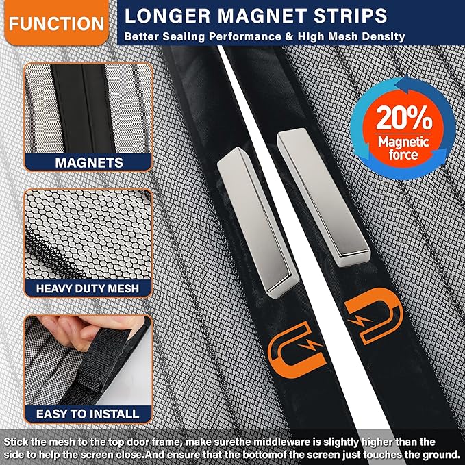 Magnetic Screen Door, Fit Door Size 48 x 80 Inches, Screen Doors with Magnets, Pet & Kid Friendly，Works with Front Doors, Sliding Doors ‎Black