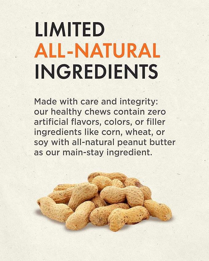 Canine Naturals Natural Peanut Butter Chew, Mini Knot - 12 Pack - 100% Rawhide Free and Collagen Free Dog Treats - Made with Real Peanut Butter - All-Natural and Easily Digestible