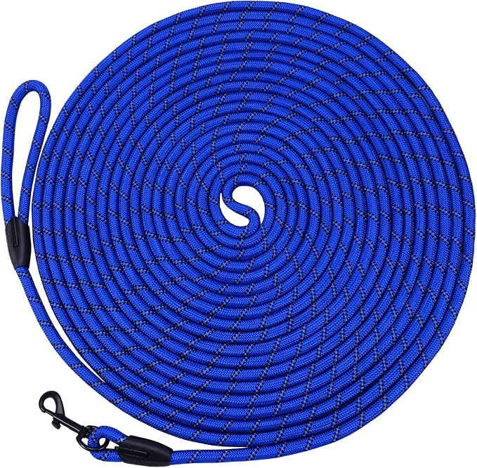 Long Dog Leash for Training 50Ft-Reflective Nylon Rope with Swivel Hook-Recall Agility Lead for Large Small Medium Dogs Outside Walking Hiking-Royal Blue