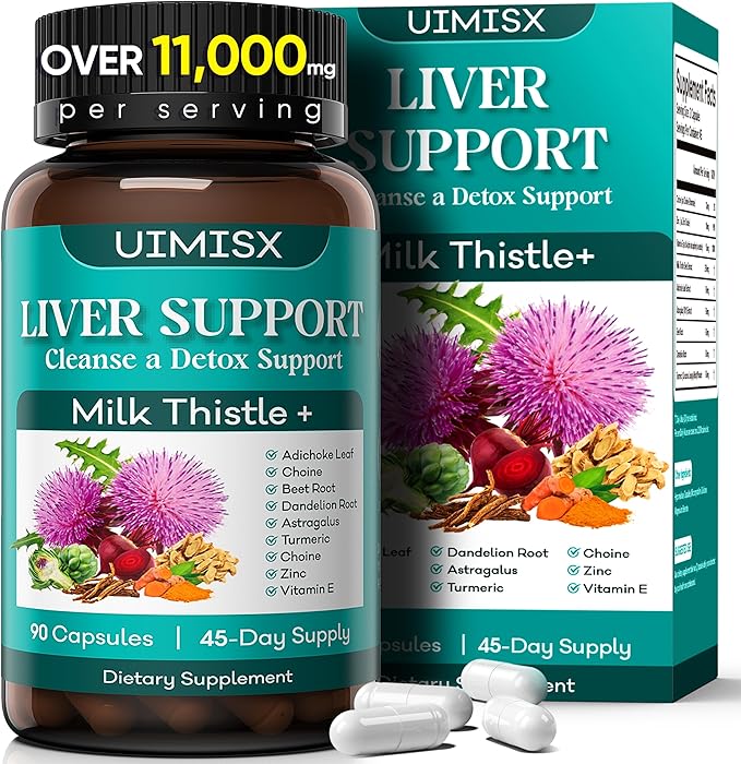 Milk Thistle Supplement - Liver Detox Cleanse Formula Herbal Liver Support with Milk Thistle, Dandelion Root, Artichoke, Turmeric, Astragalus for Liver Health, 90 Capsules-16