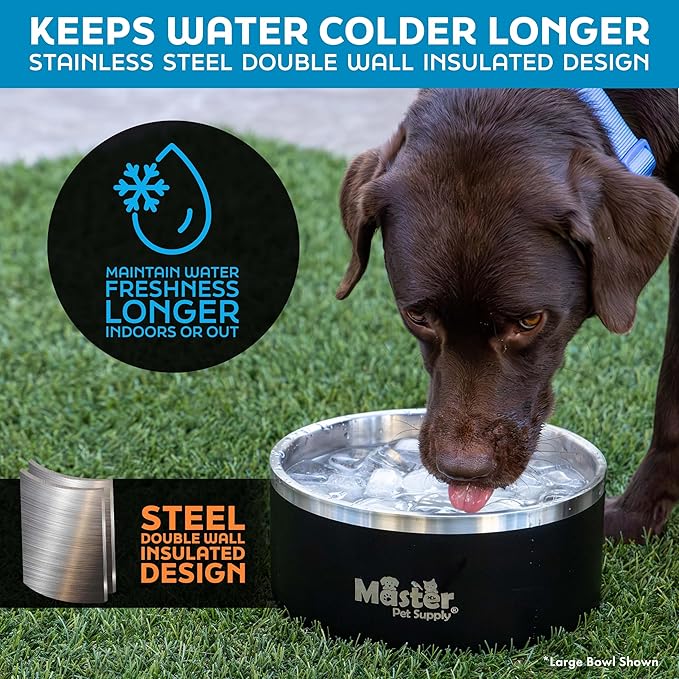 Master Pet Supply Stainless Steel Dog Bowls - 25 oz, Heavy Duty - Emerald Sea, Double Wall Extra-Thick Insulated, Non-Slip Pet Water Bowl for Dogs, Cats & Pets, Anti Rust Metal, Dish Washer Safe