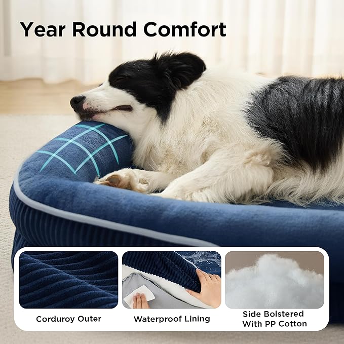 Bedsure XL Pro Orthopedic Dog Beds Large Sized Dog - 360° Oval Bolster Jumbo Dogs Bed for Senior Dogs with Waterproof Washable Cover, Extra Large Pet Sofa Couch with Ultra-Soft Fleece, Navy Blue, 45"