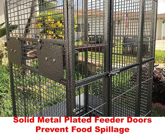 Huge XX-Large Double Ladders Open Play Top Wrought Iron Bird Parrot Parakeet Finch Macaw Cockatoo Rolling Cage Include Metal Trays Around Seed Guard and Toy Hook