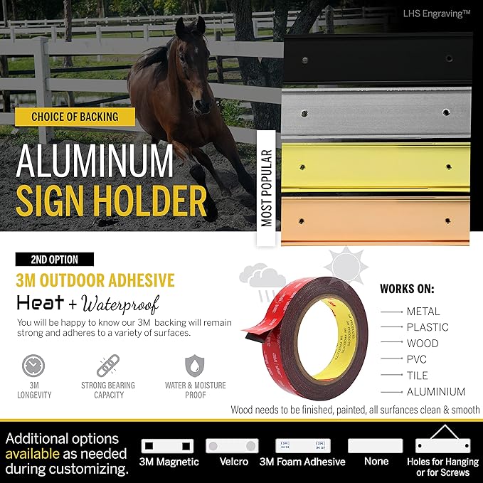 Personalized Horse Stall Name Plates, 2x8 Horse Stall Signs with Adhesive, All Weather UV Protected, Stone Granite Pattern Plastic Black Letters - Made in USA - S3