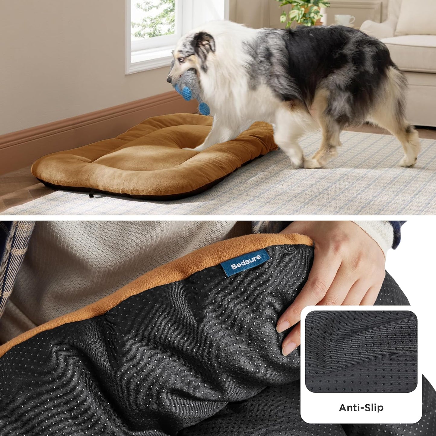 Bedsure Washable Dog Crate Pad for Extra Large Dogs, Anti-Slip Puppy Kennel Dog Bed for Crate - Ultra Soft Fleece Flat Thin Pet Mat (Not Chew Proof), Brown XL 41"x27"