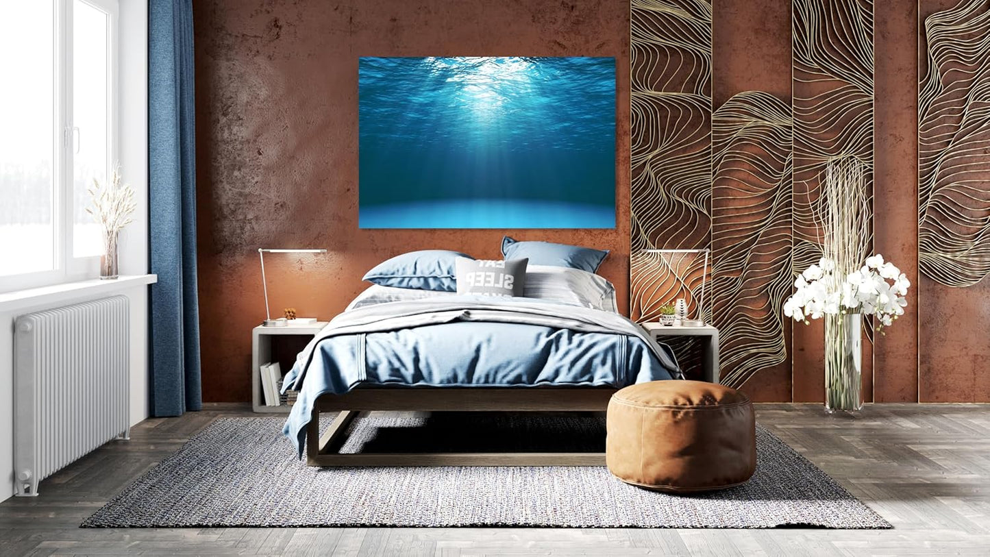 Nature Wall Art Prints - Ocean Forest Mountain Lake Canvas Landscapes - Small to Extra Large Living Room Bedroom Kitchen Bathroom Décor (Sun Rays Under Water, 20L" x 30W")