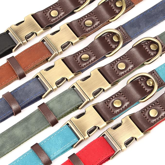 Didog Soft PU Leather Dog Collars for Small Dogs,Classic Adjustable Dog Collars with Quick Release Metal Buckle,Easy Clean and Comfortable with Nylon Lining,Denim Blue,S Neck 11-15"