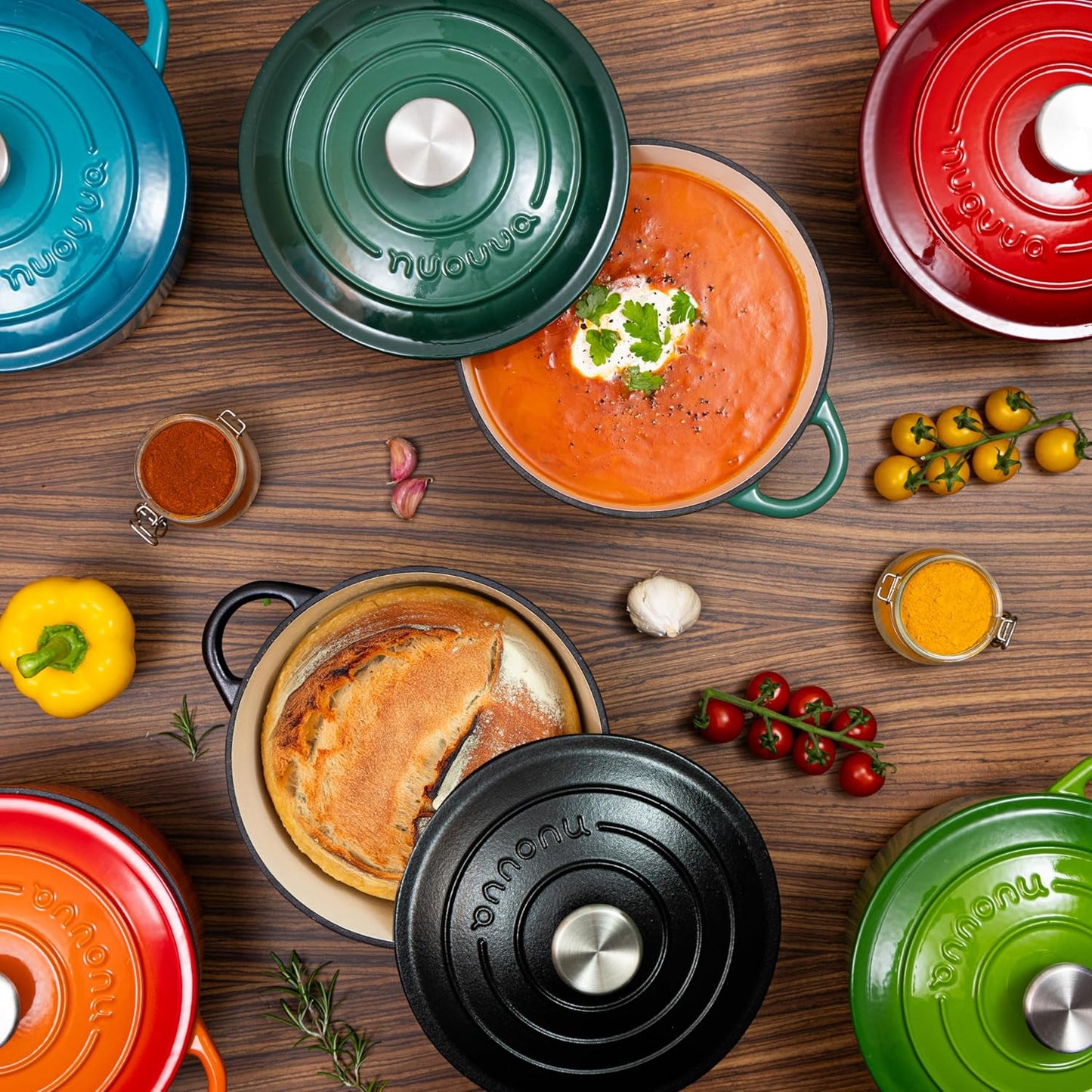 Cast Iron Dutch Oven with Lid – Non-Stick Ovenproof Enamelled Casserole Pot – Sturdy Dutch Oven Cookware – Black, 7.3-Quart, 30cm – by Nuovva