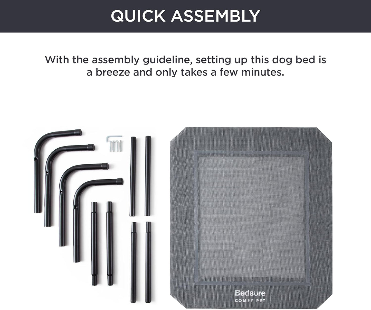 Bedsure Outdoor Elevated Dog Bed Medium Size Dog, Portable Indoor & Outdoor Cooling Raised Cot Pet Hammock Bed with Skid-Resistant Feet, Frame with Breathable Mesh, Grey, 43 inches