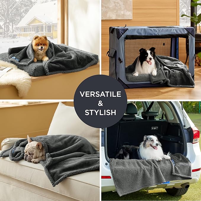Bedsure Self Warming Blanket for Medium Dogs & Cats - Waterproof, Washable Couch Protector, Sherpa Fleece Puppy Blanket, Soft Plush Reversible Throw, 30"X40", Grey