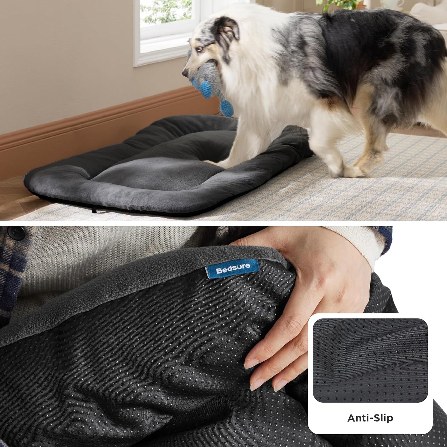 Bedsure Washable Dog Crate Pad for Medium Dogs, Anti-Slip Puppy Kennel Dog Bed for Crate - Ultra Soft Fleece Flat Thin Pet Mat (Not Chew Proof), Grey 29"x21"