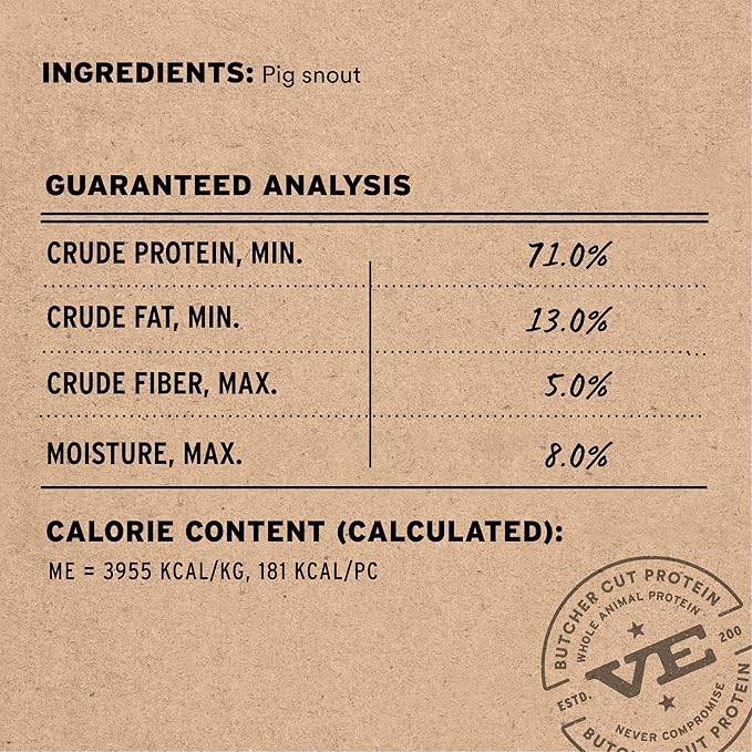 Vital Essentials Freeze-Dried Raw Pig Snout Dog Treat & Long-Lasting Natural Chew, 1-Pack | Single Ingredient Dog Treat for Aggressive Chewers | Made in USA
