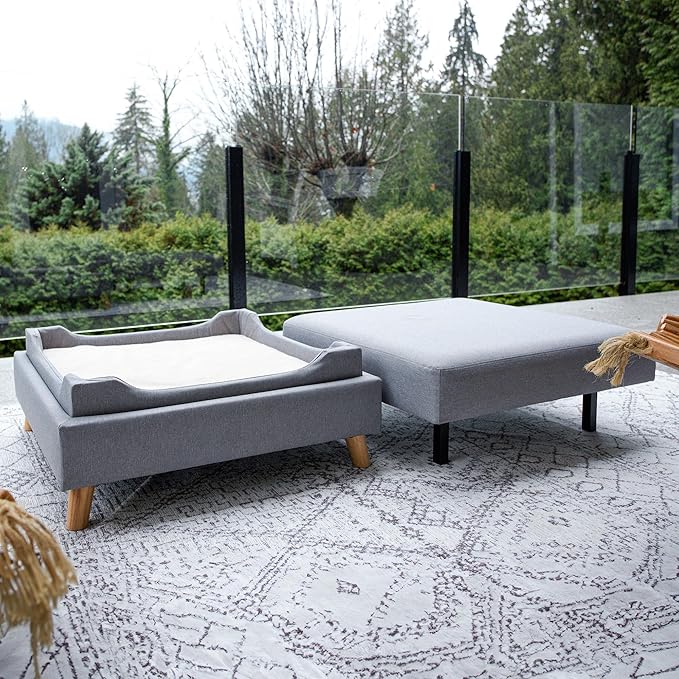 4 Cats & Dogs Otto Pet Ottoman – 3-in-1 Ottoman with Sunken Dog Bed, Foldable Legs, 35.5" x 15.75" x 18.5", Soft Cushion, Engineered Wood, Sisal Rope – Stylish & Functional Small Space Pet Furniture
