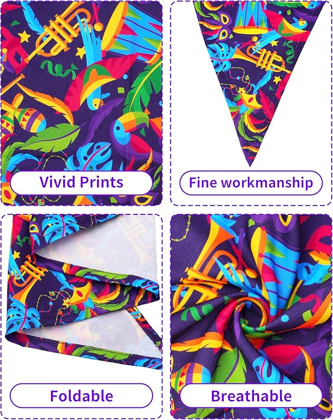 PET SHOW 50 Pack Mardi Gras Dog Bandanas Bulk for Extra Large XL Dogs Washable Adjustable Pet Scarf Triangle Bibs for Dogs Green Yellow Purple Decorative Grooming Accessories