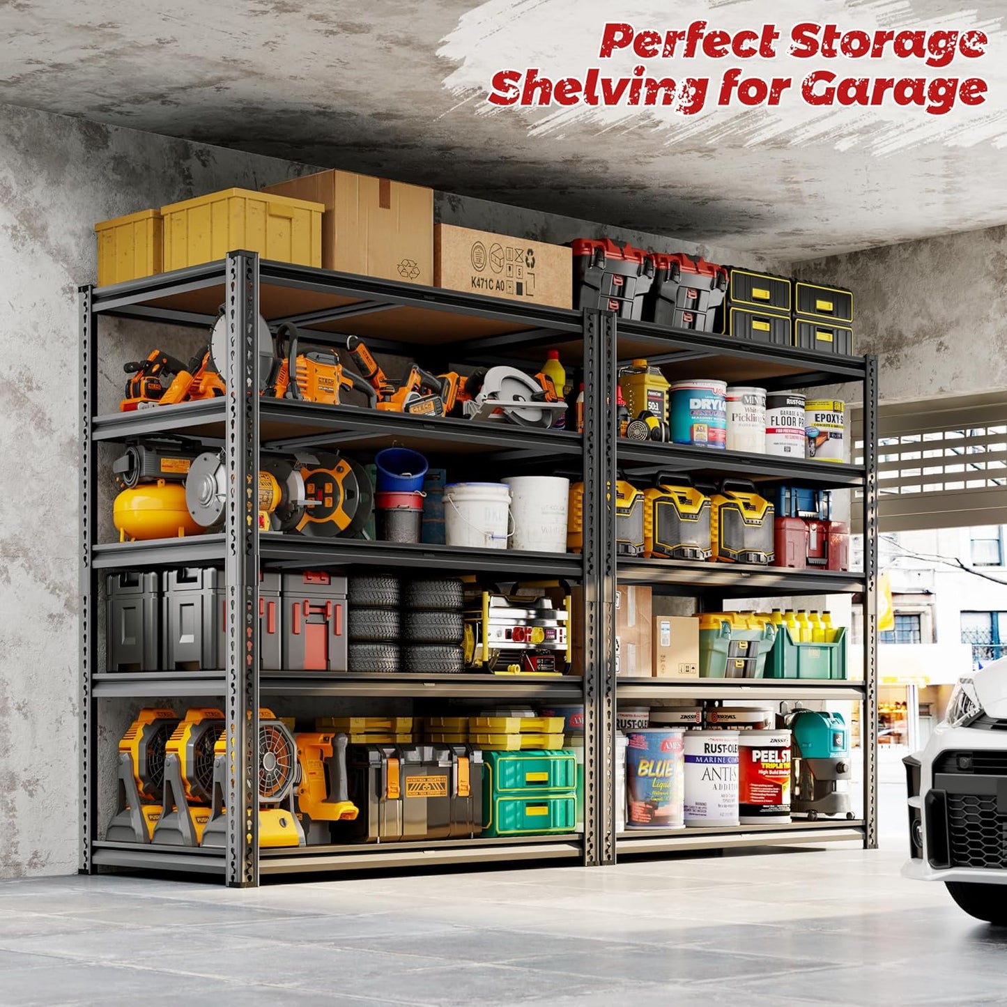 72"H Storage Shelves heavy duty, 2000LBS Garage Shelving, 5 Tier Metal Shelving Unit Adjustable Garage Shelves Rack Shelf for Storage Warehouse Pantry Closet,35.6" W × 16" D × 72" H, Black, 2PCS