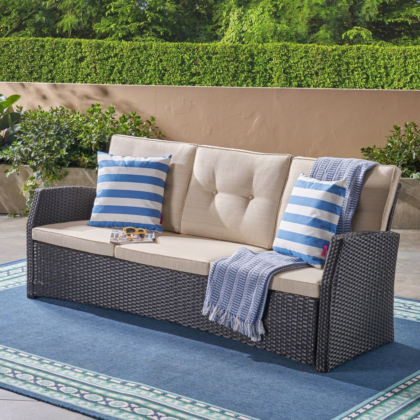 BARONAGE Outdoor Rope and Steel Club Chairs, MARTA 3 SEATER Brown