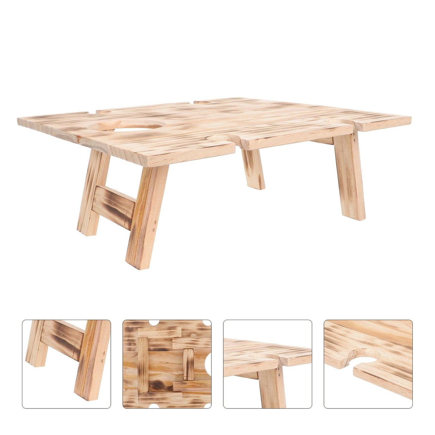 FUEENIRVA 1Pack Portable Small Table Brown Wood for Outdoor Activities Camping Picnic Desk Lightweight Foldable Design