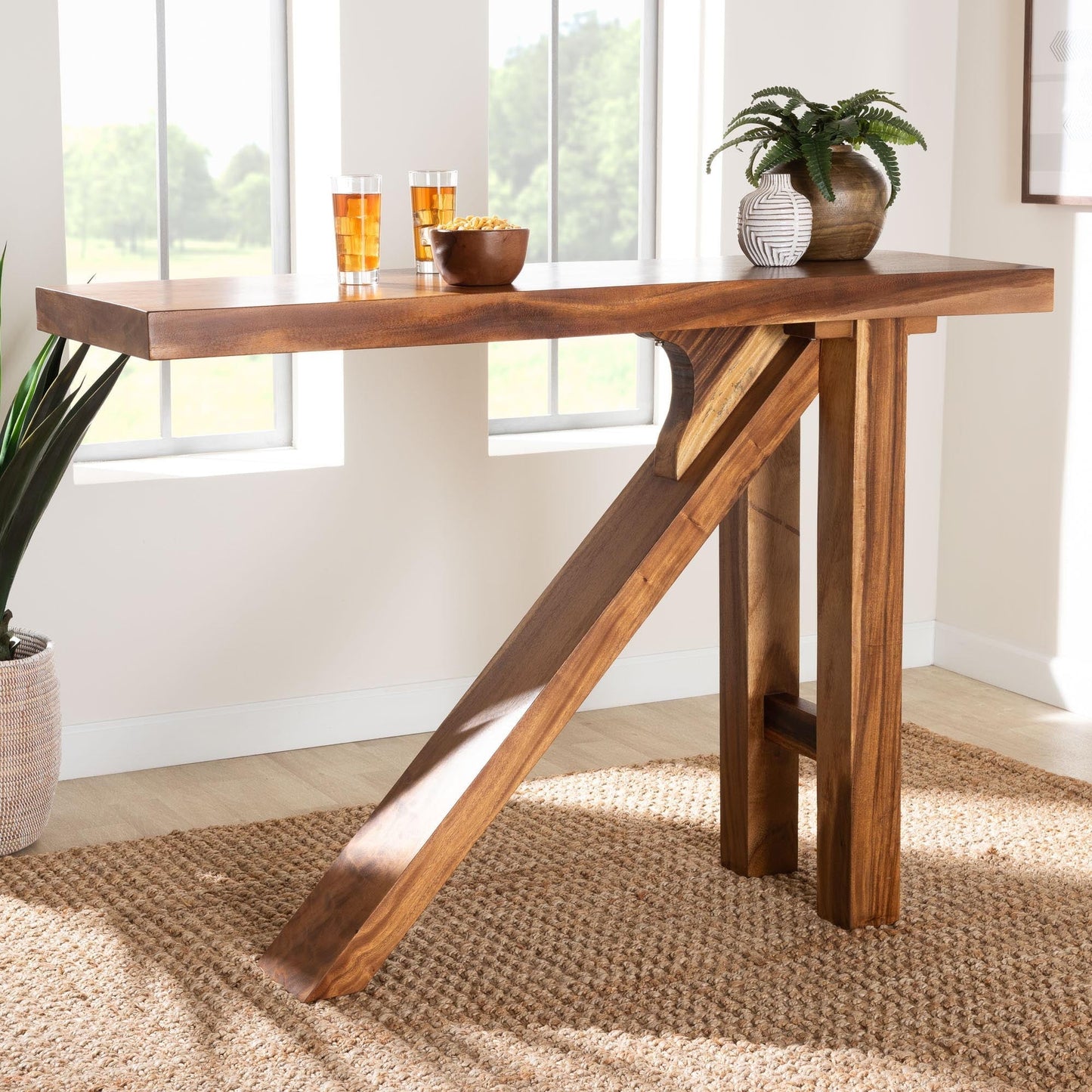 bali & pari Luli Rustic Bar Table, Bar Height, Natural Brown